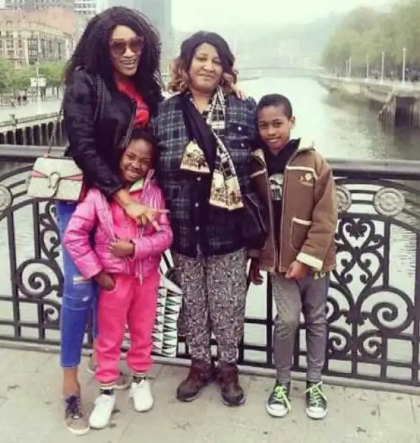 Nollywood Actress, Oge Okoye Pictured With Her Mom And Kids